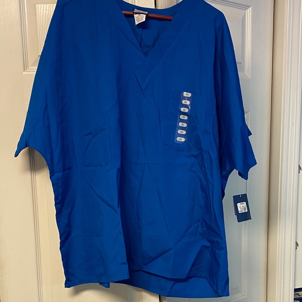 Blue V-Neck Unisex Scrub Top